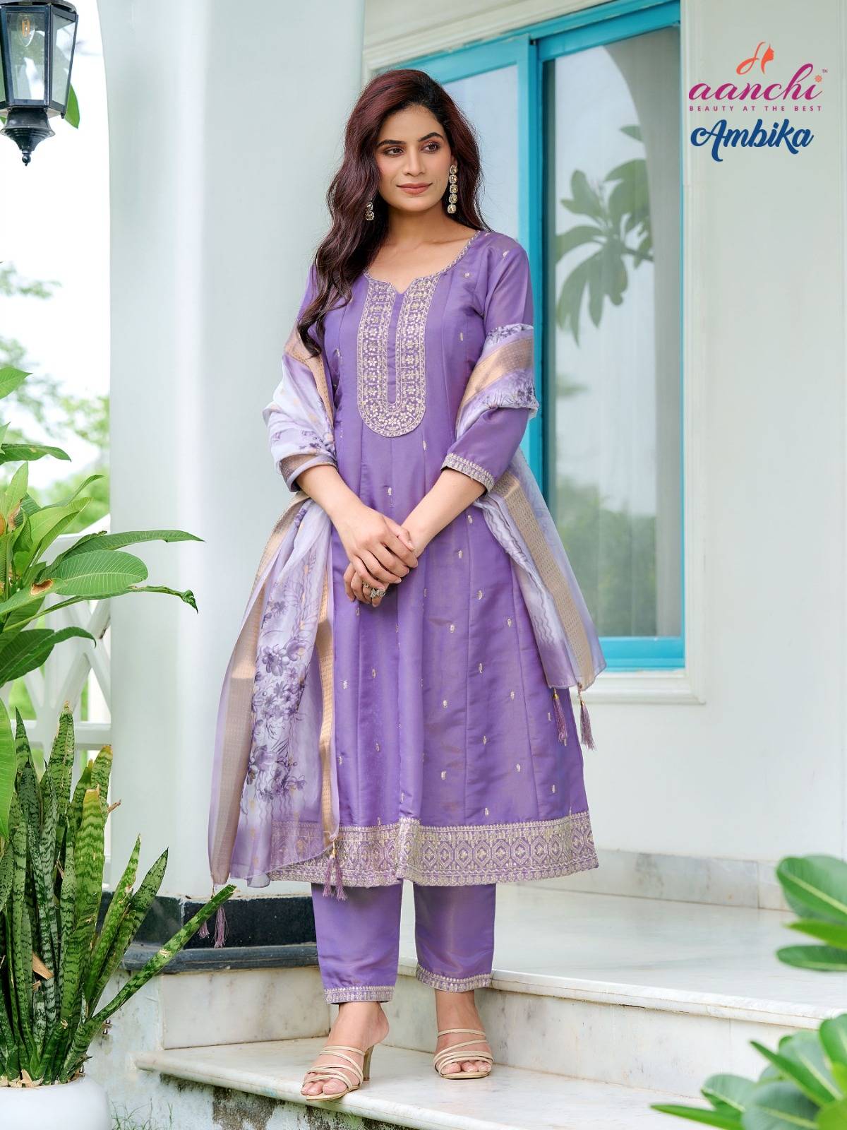 Aanchi ambika 3 pcs flair kurti wholesale shop in surat